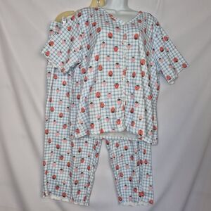 Cuddl Duds Blue Check Pajama Set with Red Strawberry Print